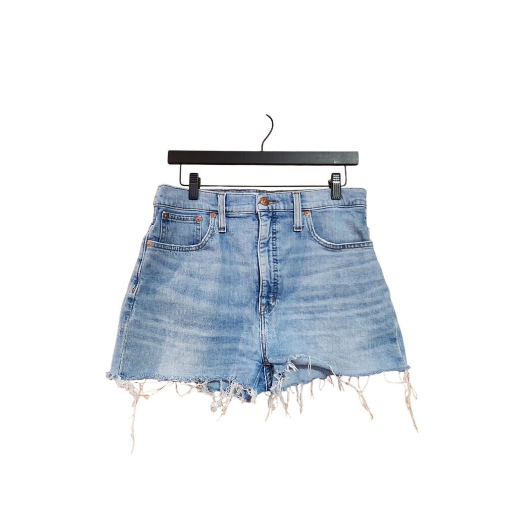 Madewell Womens  Jean Shorts Light Wash Distressed Frayed Hem Size 30